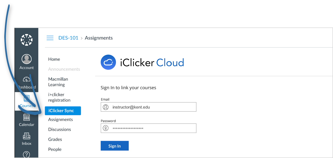 iClicker instructor website interface shows where to access iClicker sync