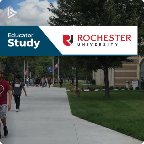 Students walk between buildings on Rochester University's campus