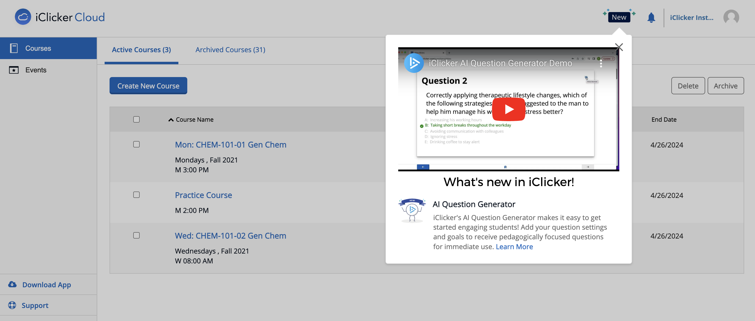 iclicker ai question creator screenshot