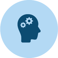 The profile with gears for brains represents meta-cognition, or (generally) the ongoing process of acknowledging, exploring, assessing, testing, and refining our cognitive abilities